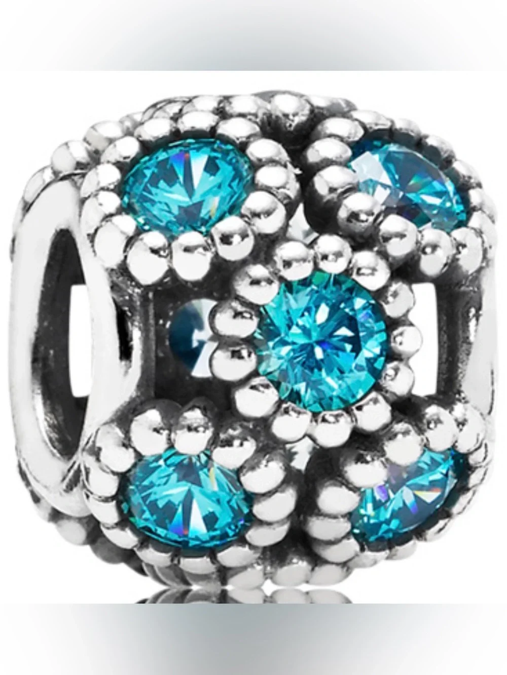 Pandora Silver Bead Charm with Teal Stones